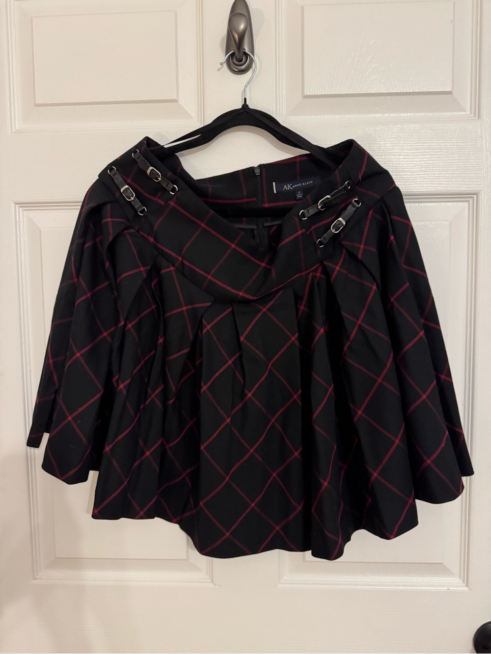 Anne Klein Black and Burgundy Plaid Mini Skirt